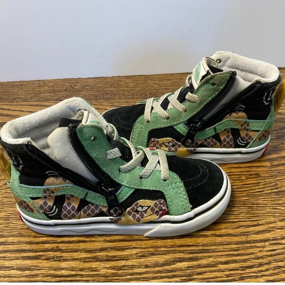 Vans Sk8-Hi Reissue V Toddler 8.0 Snake Green Black High Top Sneakers Zip 721454